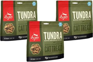 orijen 3 pack of tundra cat treats, 1.25 ounces each, freeze-dried, grain-free, made in the usa