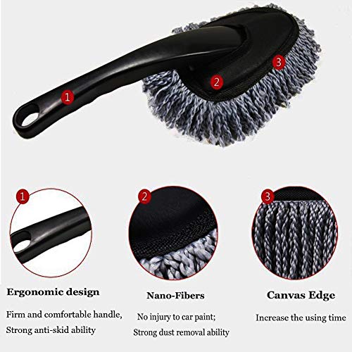 Emoly 2 Pack Super Soft Multi-Functional Car Dash Duster Interior & Exterior Cleaning Dirt Dust Clean Brush Dusting Tool Mop Gray Car Cleaning Products Tool (Gray)