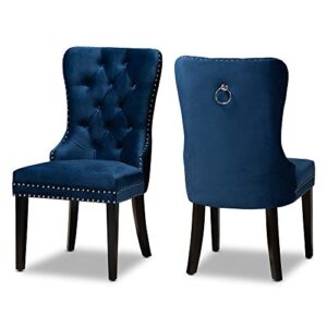 baxton studio coby modern transitional navy blue velvet fabric upholstered espresso finished 2-piece wood dining chair set
