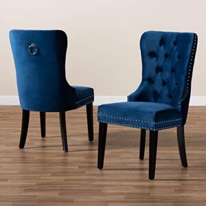 Baxton Studio Coby Modern Transitional Navy Blue Velvet Fabric Upholstered Espresso Finished 2-Piece Wood Dining Chair Set