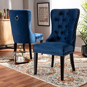 Baxton Studio Coby Modern Transitional Navy Blue Velvet Fabric Upholstered Espresso Finished 2-Piece Wood Dining Chair Set