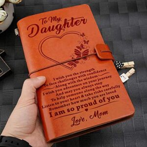 Dafuz To My Daughter Leather Journal from Mom, Personalized Leather Notebook Journals Daughter Chrismas Birthday Gifts from Mother, Refillable Travel Diary for Girls Office Product