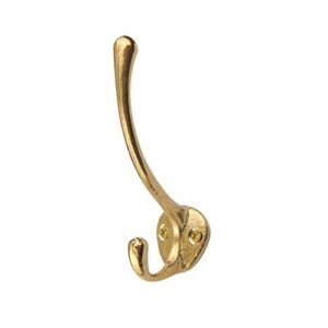 txinmin 2 pack traditional coat hooks antique brass heavy duty metal decorative dual coat hook, gold brass tone