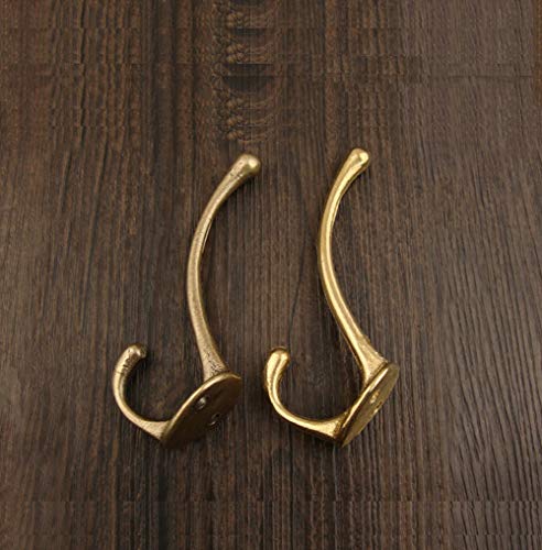 Txinmin 2 Pack Traditional Coat Hooks Antique Brass Heavy Duty Metal Decorative Dual Coat Hook, Gold Brass Tone