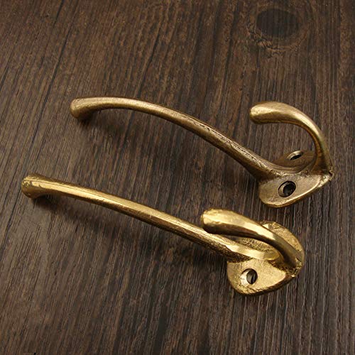Txinmin 2 Pack Traditional Coat Hooks Antique Brass Heavy Duty Metal Decorative Dual Coat Hook, Gold Brass Tone