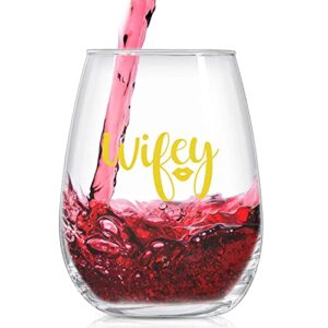 Wifey and Hubby Wine Glass and Beer Glass Novelty Gift Set for Engagement Newlywed Wedding Anniversary Bridal Shower Valentine's Day