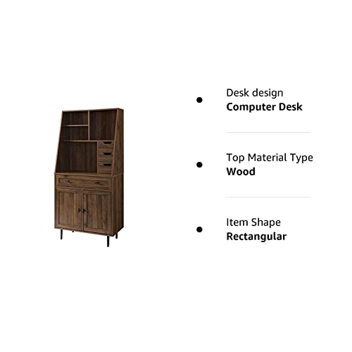 Walker Edison Secretary Hutch Wood Desk with Keyboard Drawer Bookshelf Storage Home Office Storage Cabinet, 64 Inch, Dark Walnut