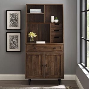 Walker Edison Secretary Hutch Wood Desk with Keyboard Drawer Bookshelf Storage Home Office Storage Cabinet, 64 Inch, Dark Walnut