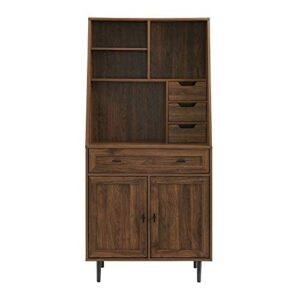 Walker Edison Secretary Hutch Wood Desk with Keyboard Drawer Bookshelf Storage Home Office Storage Cabinet, 64 Inch, Dark Walnut