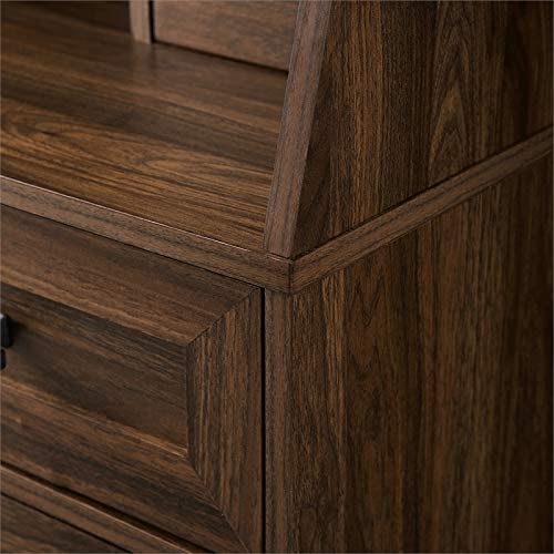 Walker Edison Secretary Hutch Wood Desk with Keyboard Drawer Bookshelf Storage Home Office Storage Cabinet, 64 Inch, Dark Walnut