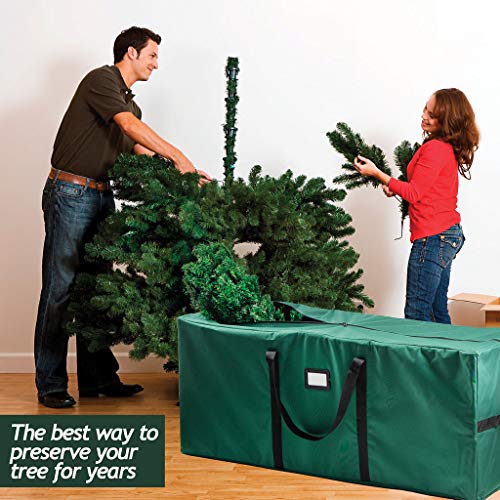 9 ft Christmas Tree Storage Bag - Waterproof, Heavy-Duty 600D Oxford Christmas Tree Bag - Reinforced Handles, Dual Zipper, Label & Side Pocket - Protection From Dust, Water - Green, 50x15x20″ - Sagler