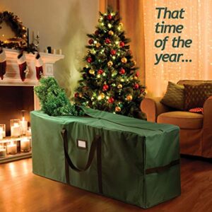 9 ft Christmas Tree Storage Bag - Waterproof, Heavy-Duty 600D Oxford Christmas Tree Bag - Reinforced Handles, Dual Zipper, Label & Side Pocket - Protection From Dust, Water - Green, 50x15x20″ - Sagler