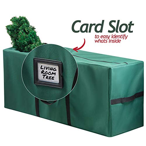 9 ft Christmas Tree Storage Bag - Waterproof, Heavy-Duty 600D Oxford Christmas Tree Bag - Reinforced Handles, Dual Zipper, Label & Side Pocket - Protection From Dust, Water - Green, 50x15x20″ - Sagler