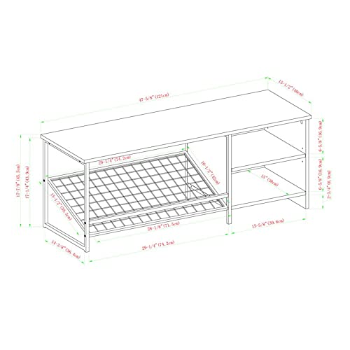 Walker Edison Industrial Metal and Wood Entryway Bench Shoe Storage Shelf Hallway Organizer, 48 Inch, Grey Wash