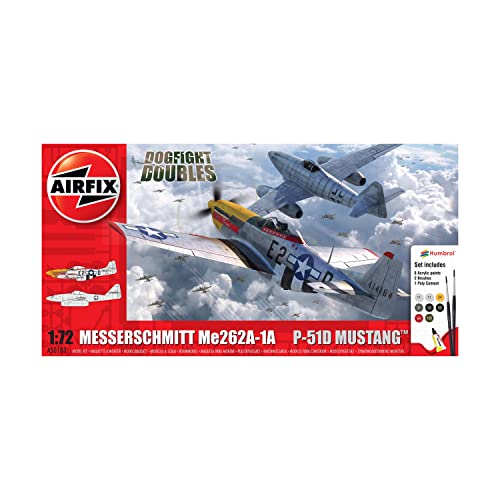 Airfix Messerschmitt Me 262 & P-51 D Mustang 1:72 Dogfight Double WWII Military Plastic Model Gift Set A50183