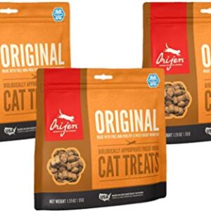 ORIJEN 3 Pack of Original Cat Treats, 1.25 Ounces Each, Freeze-Dried, Grain-Free, Made in The USA