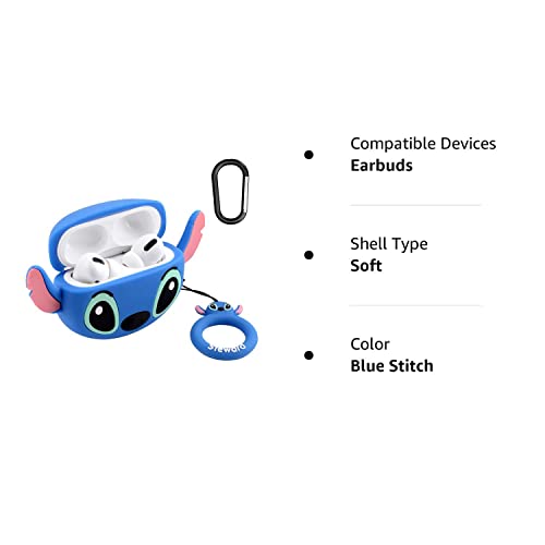 Soft Silicone Shockproof Cover, New 3D Cute Cartoon Creative Fun Case Skin with Keychain Design for AirPods Pro Charging Case 2019 (Stitch)