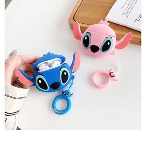 Soft Silicone Shockproof Cover, New 3D Cute Cartoon Creative Fun Case Skin with Keychain Design for AirPods Pro Charging Case 2019 (Stitch)