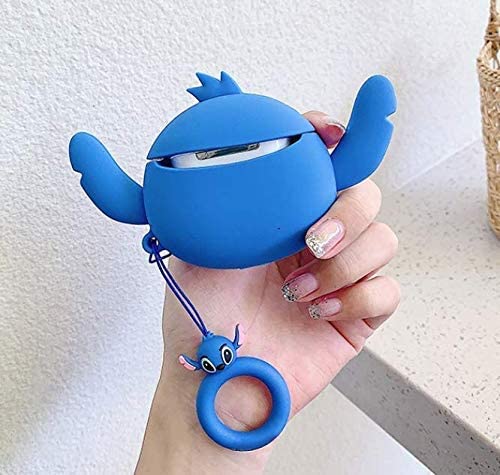 Soft Silicone Shockproof Cover, New 3D Cute Cartoon Creative Fun Case Skin with Keychain Design for AirPods Pro Charging Case 2019 (Stitch)