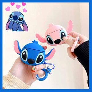 Soft Silicone Shockproof Cover, New 3D Cute Cartoon Creative Fun Case Skin with Keychain Design for AirPods Pro Charging Case 2019 (Stitch)