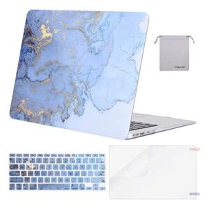 mosiso compatible with macbook air 13 inch case (a1369 a1466, older version 2010-2017 release), plastic watercolor marble hard shell case & keyboard cover & screen protector & pouch, blue