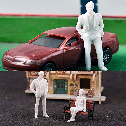 Fashionclubs 1:50 Scale Model People Unpainted Figures 100 Pieces Model Trains Architectural O Scale Standing and Sitting Little People Figures for Miniature Scenes, White Color