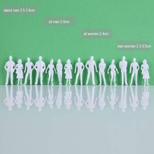 Fashionclubs 1:50 Scale Model People Unpainted Figures 100 Pieces Model Trains Architectural O Scale Standing and Sitting Little People Figures for Miniature Scenes, White Color