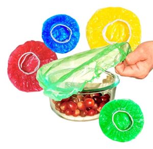 all size colorful plastic covers for food storage wrap elastic covers for bowls, plates, dishes - 50 reusable, disposable bowl covers for leftovers, picnic outdoor food cover xl, large, medium, small
