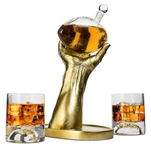 football decanter with 2 football whiskey & wine glasses - perfect for superbowl, father's day gift , gift for husband - made for liquor, scotch, whiskey and bourbon 750ml, rugby gifts
