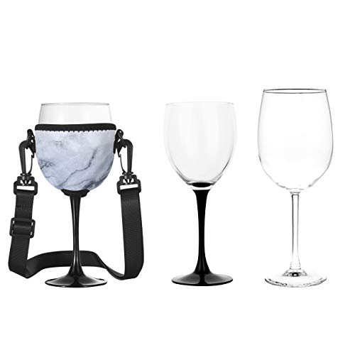 Beautyflier Wine Glass Insulator/Drink Holder/Neoprene Sleeve with Adjustable Neck Strap For Wine Walk (Marble Blue/Pink/Gray)