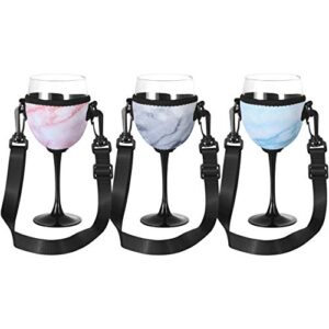 beautyflier wine glass insulator/drink holder/neoprene sleeve with adjustable neck strap for wine walk (marble blue/pink/gray)