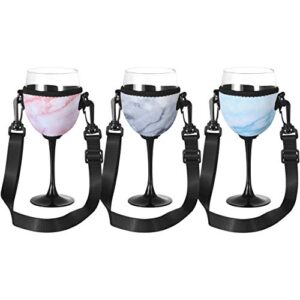 Beautyflier Wine Glass Insulator/Drink Holder/Neoprene Sleeve with Adjustable Neck Strap For Wine Walk (Marble Blue/Pink/Gray)