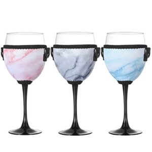 Beautyflier Wine Glass Insulator/Drink Holder/Neoprene Sleeve with Adjustable Neck Strap For Wine Walk (Marble Blue/Pink/Gray)