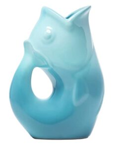 gurgle pot fish pitcher- gradient blue | large flower vase or beverage pitcher | blue serving ware for parties | indoor and outdoor serveware | coffee and dining room tables centerpieces