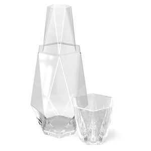 fifth avenue crystal modern geometric bedside water carafe with tumbler- elegant pitcher and matching drinking glass doubles as lid for guest room, office (clear)