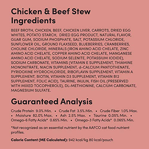 Amazon Brand - Kitzy Wet Cat Food, Variety Pack (Turkey & Vegetable/Chicken & Beef ) Stew Cuts in Gravy, Grain Free, 3 Oz Pouches (Pack of 24)