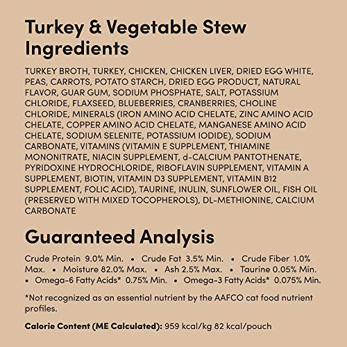 Amazon Brand - Kitzy Wet Cat Food, Variety Pack (Turkey & Vegetable/Chicken & Beef ) Stew Cuts in Gravy, Grain Free, 3 Oz Pouches (Pack of 24)