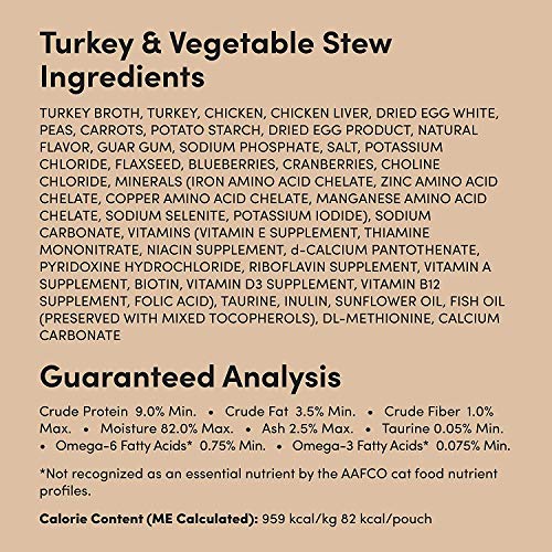 Amazon Brand - Kitzy Wet Cat Food, Variety Pack (Turkey & Vegetable/Chicken & Beef ) Stew Cuts in Gravy, Grain Free, 3 Oz Pouches (Pack of 24)