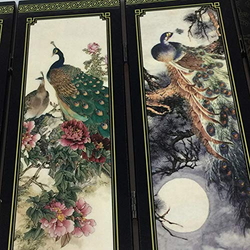 Luwsldirr Wooden 10 pcs 6-Panel Peacock Screen Room Divider Folding Partition Gift Desktop Decor - Black