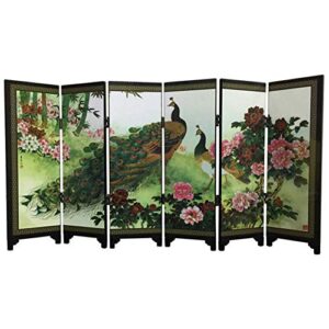 Luwsldirr Wooden 10 pcs 6-Panel Peacock Screen Room Divider Folding Partition Gift Desktop Decor - Black