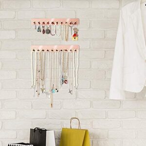 Boxy Concepts Necklace Organizer - 2 Pack - Easy-Install 10.5"x1.5" Hanging Necklace Holder Wall Mount with 10 Necklace Hooks - Beautiful Necklace Hanger also for Bracelets and Earrings (Rose Gold)