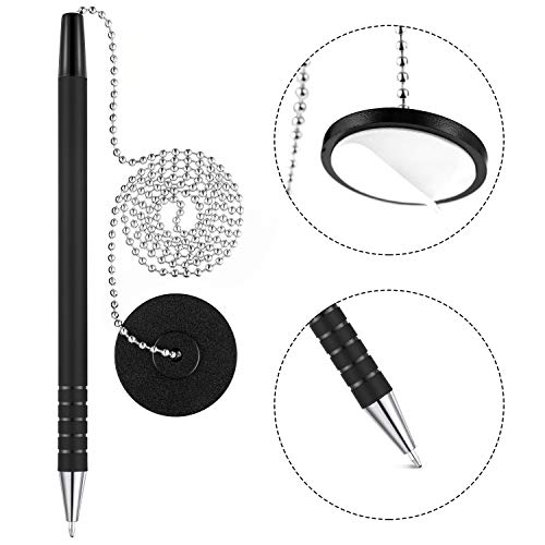 Security Pen Set with Bead Chain and Pen Holder, Desktop Pens with Chains, Blank Ink Refills for Office Bank Supplies, Black (20 Pieces)