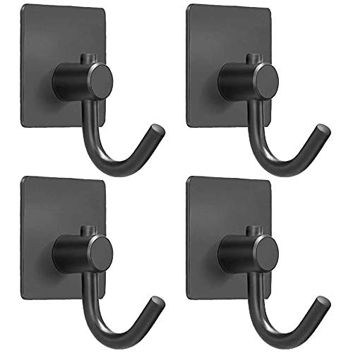 Yuppies Adhesive Hooks Heavy Duty Stick on Wall Hooks for Hanging Hat, Coat, Towel，Suitable for Bathroom Kitchen Home Door Closet Cabinet Waterproof Stainless Steel (Black Hooks 4 Packs)