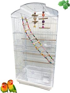 large 36-inch portable bird flight cage for canary parakeet cockatiel lovebird finch small parrot budgies travel bird cage (white with toy)