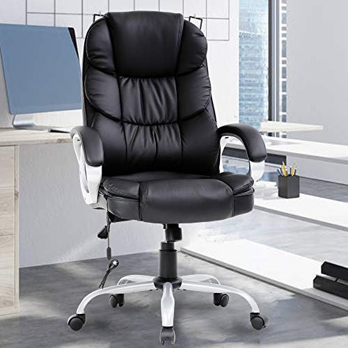 Massage Office Chair 250Lbs Ergonomic High Back PU Leather Rolling Swivel Executive Computer Desk Chair with Lumbar Support Headrest Armrest for Study Home Meeting Room