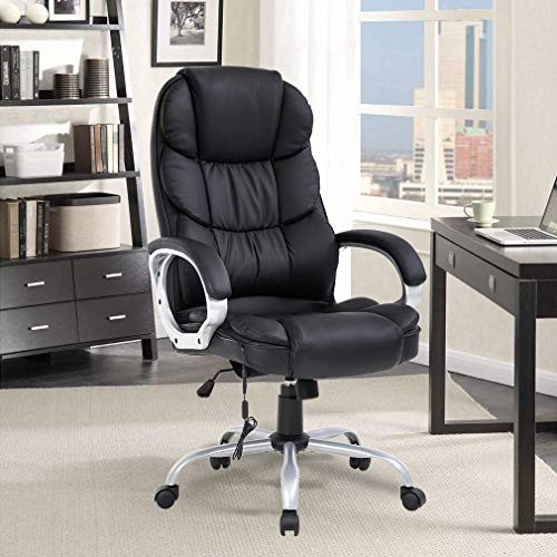 Massage Office Chair 250Lbs Ergonomic High Back PU Leather Rolling Swivel Executive Computer Desk Chair with Lumbar Support Headrest Armrest for Study Home Meeting Room