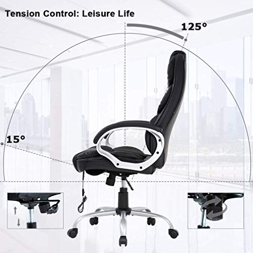 Massage Office Chair 250Lbs Ergonomic High Back PU Leather Rolling Swivel Executive Computer Desk Chair with Lumbar Support Headrest Armrest for Study Home Meeting Room