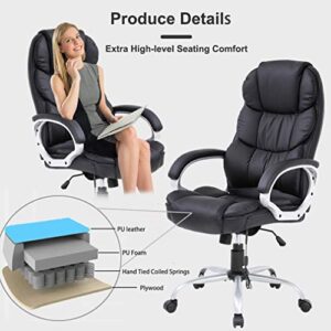 Massage Office Chair 250Lbs Ergonomic High Back PU Leather Rolling Swivel Executive Computer Desk Chair with Lumbar Support Headrest Armrest for Study Home Meeting Room