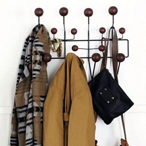 SHISEDECO Classic Hang it All Coat Rack, Mid Century Modern Wall Mounted Coat Hooks with Painted Solid Wooden Walnut Balls Wood Color Coat Hanger (Dark Walnut)