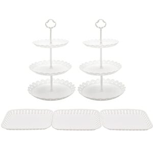 feoowv set of 5 pcs round 3-tier cake stand party food server display stand with plastic serving trays for wedding birthday party decor (style b)